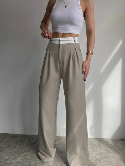 Hoge taille kantoorbroek kleur grijs