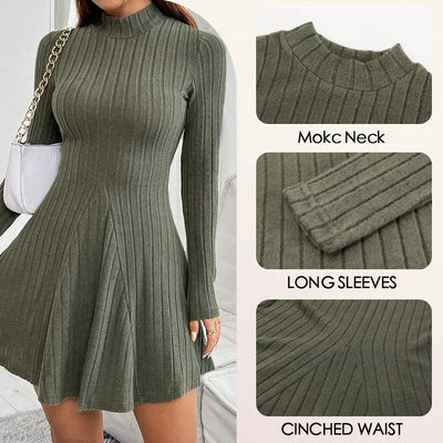 Mia Muse A-Lijn Jurk – Hoge Taille & Mock Neck