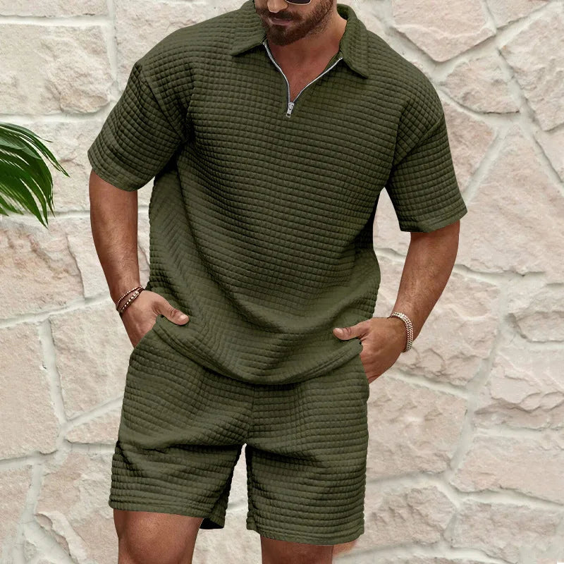Stijlvolle Heren Tweedelige Set – Geruit Overhemd & Short