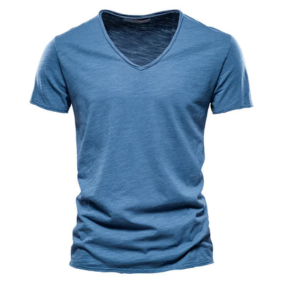 Heren Stijlvol V-hals T-shirt denimblauw