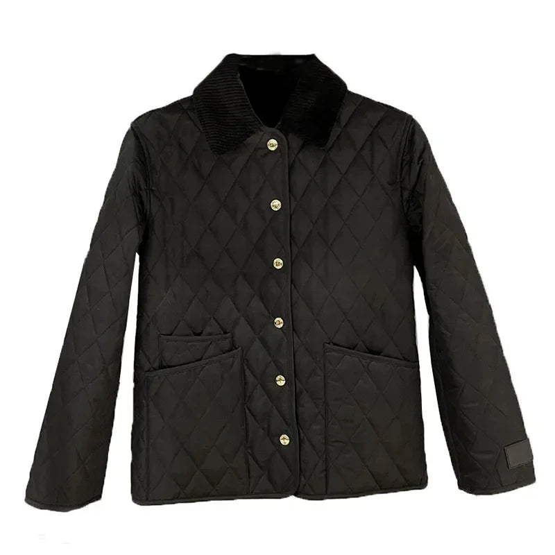 Autumn Winter Puffer Coats 2025 Women's Straight Loose Diamond Cotton Coat Long Sleeve Tops Fashion Pocket Cotton-Padded Jacket