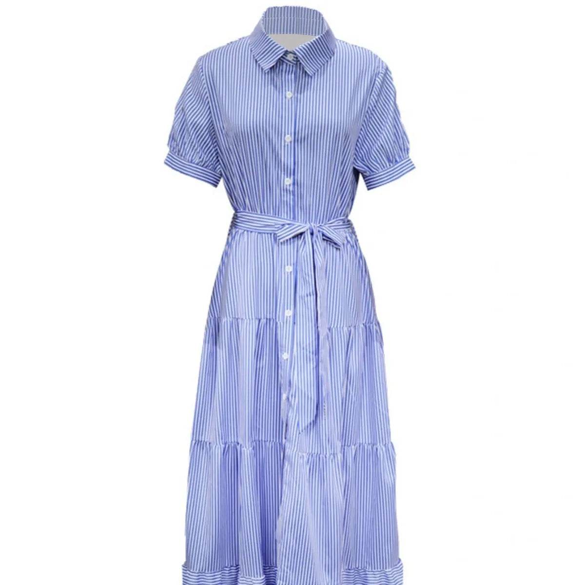 Trendy Gestreepte Maxi-jurk – Korte Mouwen Statement
