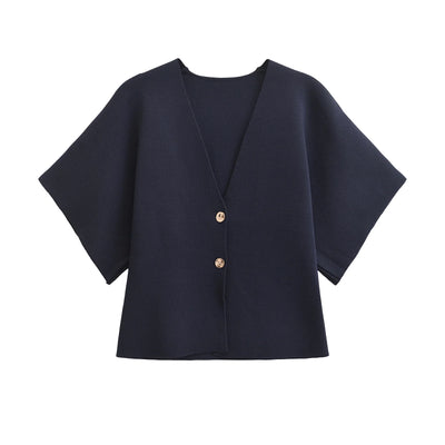 Alledaagse Elegant – Effen Gebreid Shirt met Trendy V-Hals
