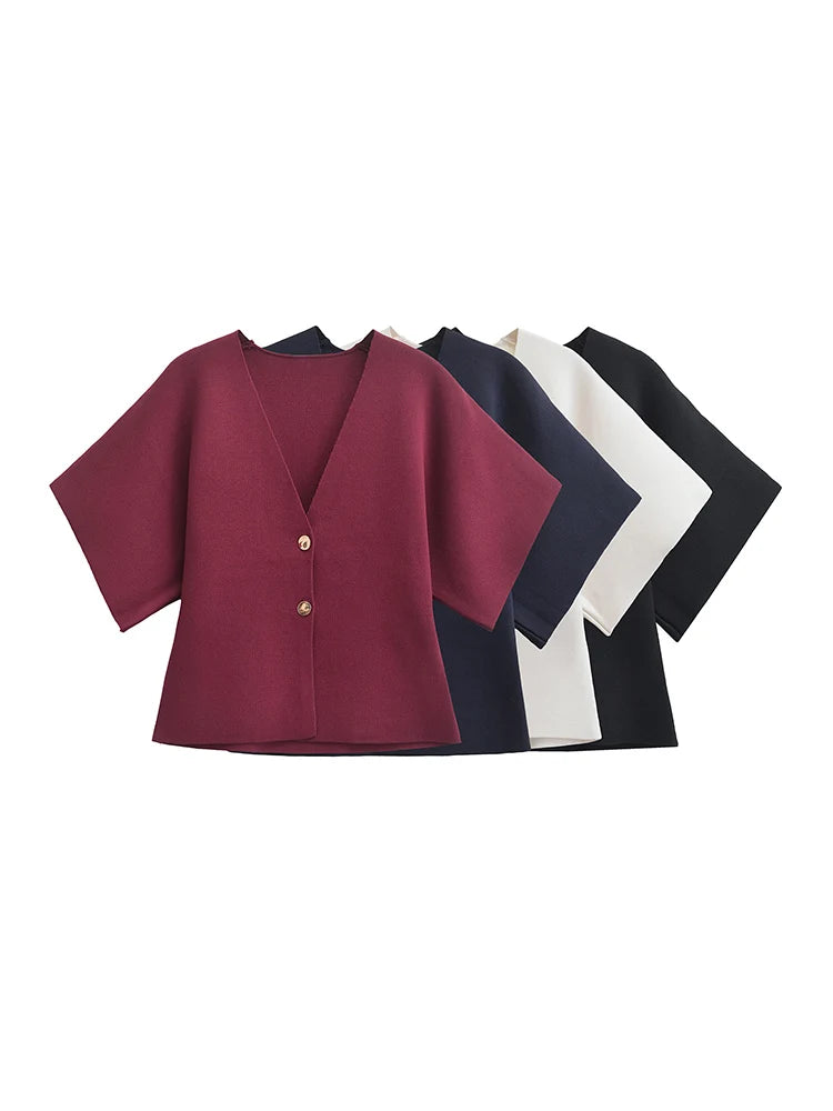 Alledaagse Elegant – Effen Gebreid Shirt met Trendy V-Hals
