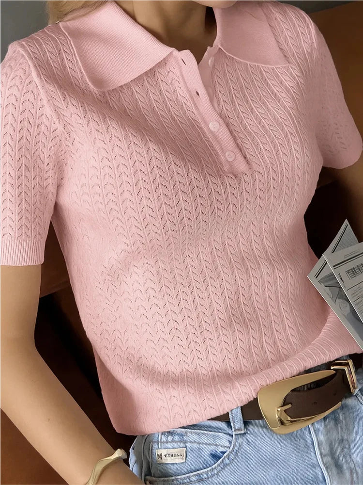 Moderne Gebreide Top met Korte Mouwen – Ontspannen & Stijlvol