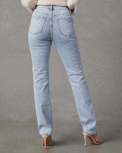 Stijlvolle Hooggetailleerde Denim Broek