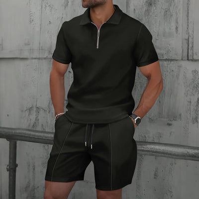 Heren Zomer Set – Korte Mouwen Pak met Rits & Shorts