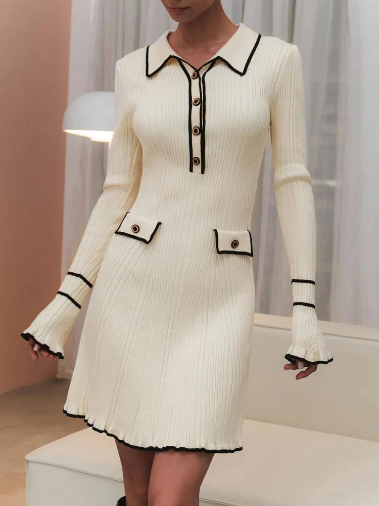 Chique Gebreide Jurk kleur Witte MIni Jurk