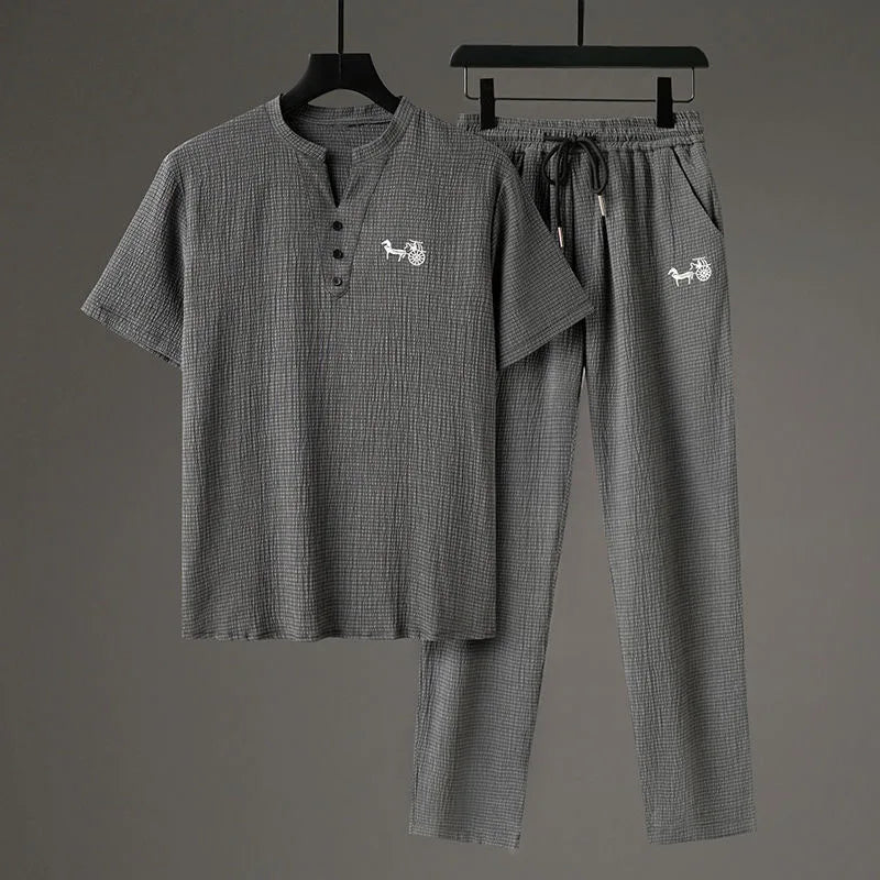Casual Heren Tweedelig Set – Zomerse Mode Losse Pasvorm