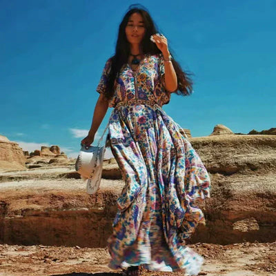 Moderne Boho V-hals Jurk – Strandchique Stijl