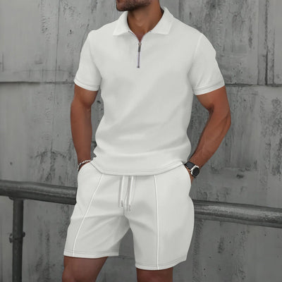 Heren Zomer Set – Korte Mouwen Pak met Rits & Shorts