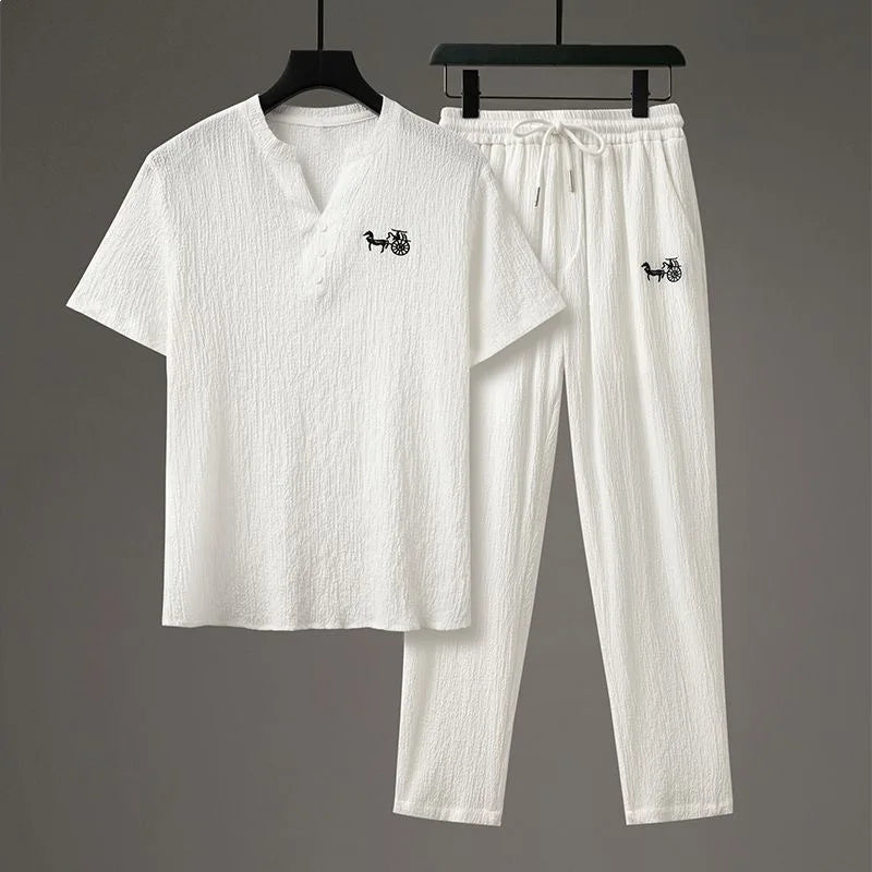 Casual Heren Tweedelig Set – Zomerse Mode Losse Pasvorm