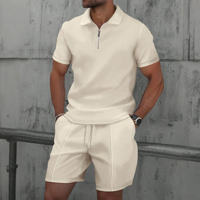 Heren Zomer Set – Korte Mouwen Pak met Rits & Shorts