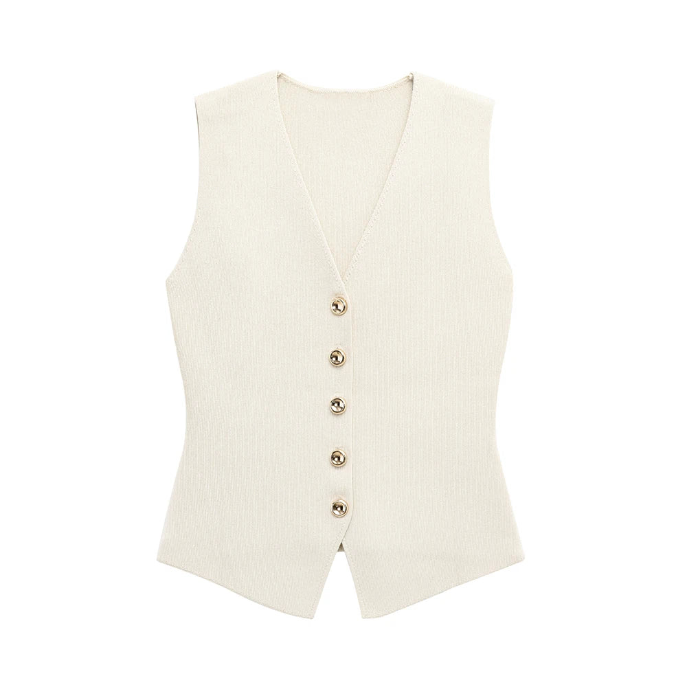 Modern Minimalistisch Set – Gebreid Vest & Gevouwen Zoomrok