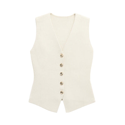 Modern Minimalistisch Set – Gebreid Vest & Gevouwen Zoomrok
