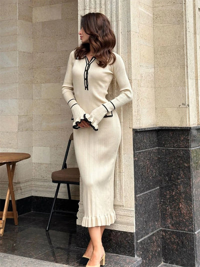 Chique Gebreide Jurk kleur Witte Maxi Dress