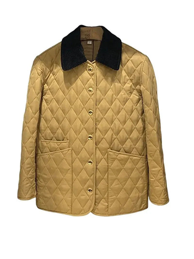 Autumn Winter Puffer Coats 2025 Women's Straight Loose Diamond Cotton Coat Long Sleeve Tops Fashion Pocket Cotton-Padded Jacket