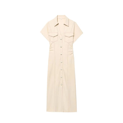Moderne Jurk met Uitstraling – Geplooide Taille, V-Hals, Midi Lengte