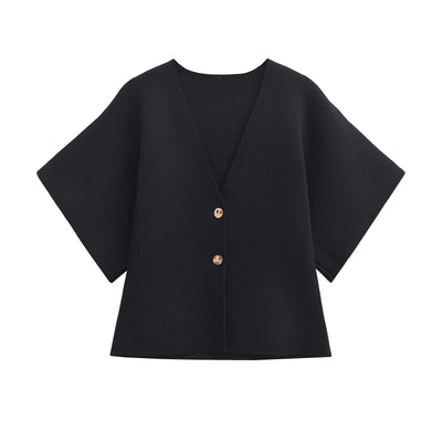 Alledaagse Elegant – Effen Gebreid Shirt met Trendy V-Hals
