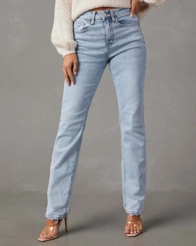 Stijlvolle Hooggetailleerde Denim Broek