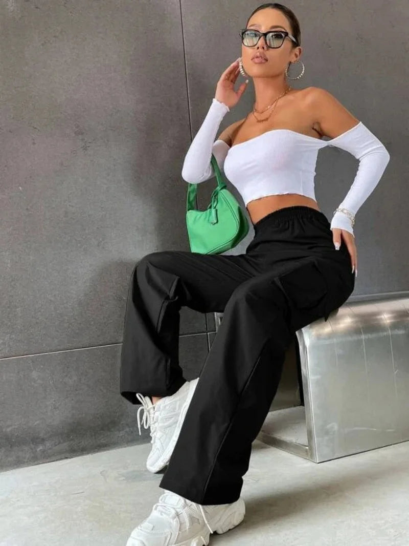 Chic Hoge Taille Cargo Pants – Elegant en Oversized