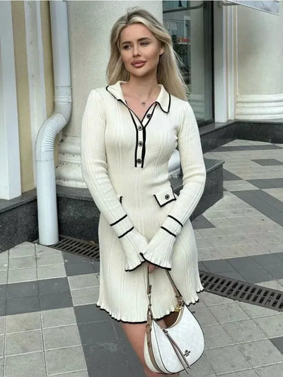 Chique Gebreide Jurk kleur Witte MIni Jurk