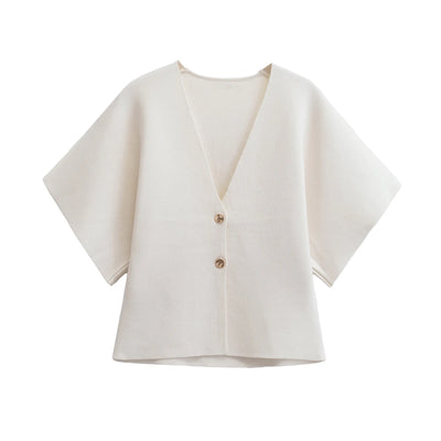 Alledaagse Elegant – Effen Gebreid Shirt met Trendy V-Hals