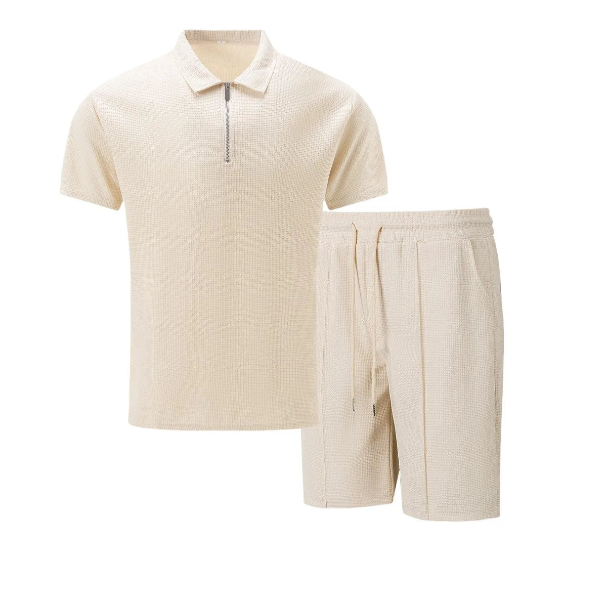 Heren Zomer Set – Korte Mouwen Pak met Rits & Shorts