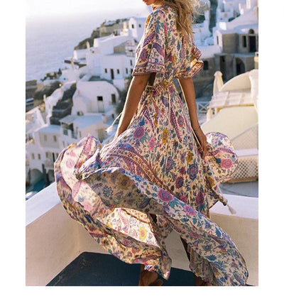 Moderne Boho V-hals Jurk – Strandchique Stijl