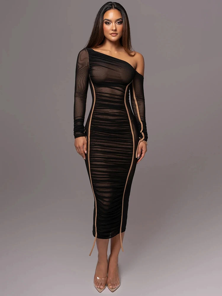 Mesh Jurk met Lange Mouwen