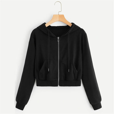 Sweatshirt met Capuchon en Rits vooraanzicht – zwart