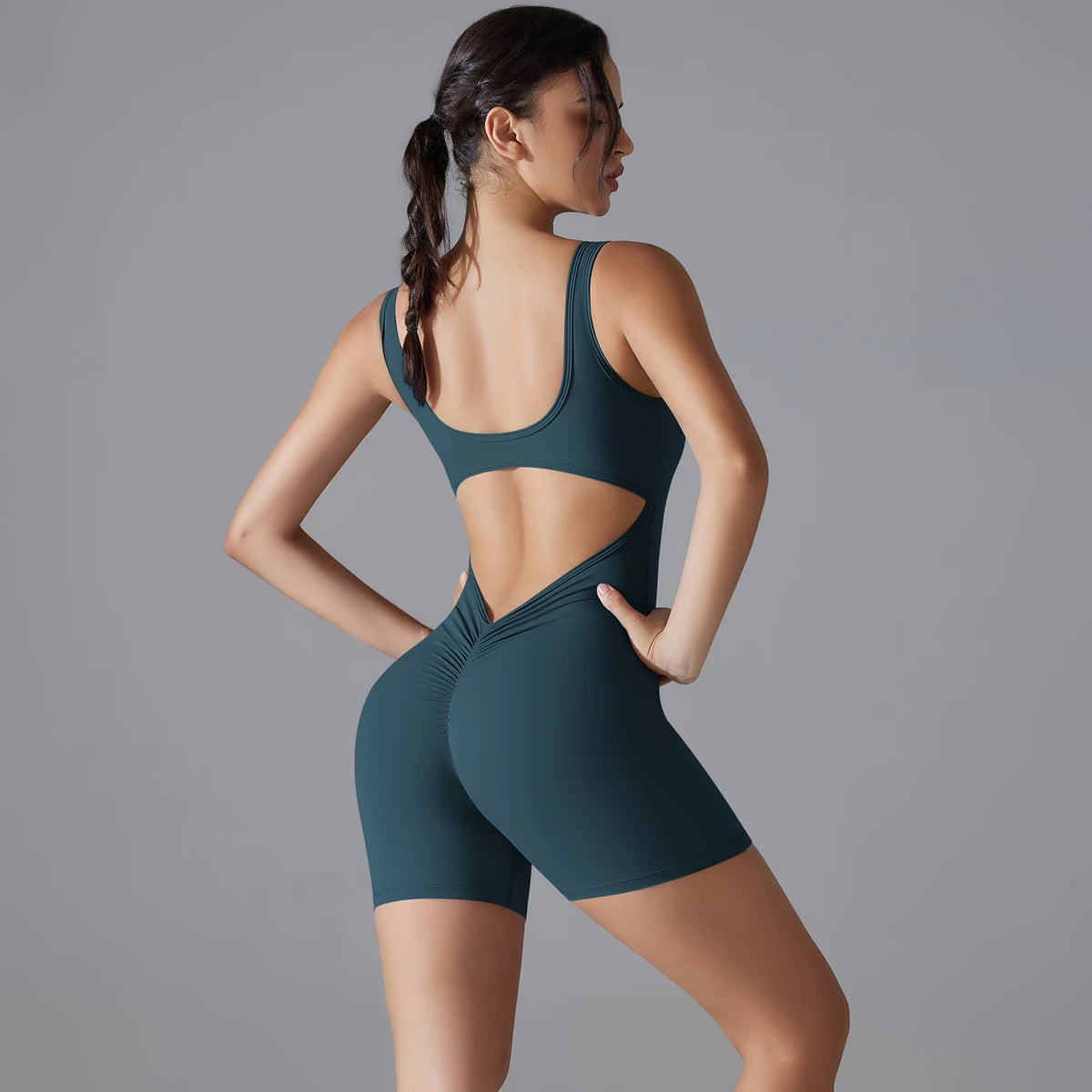 Stijlvolle Dames Sportbody – Vormende V-Hals Fitness Jumpsuit