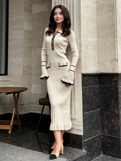 Chique Gebreide Jurk kleur Witte Maxi Dress