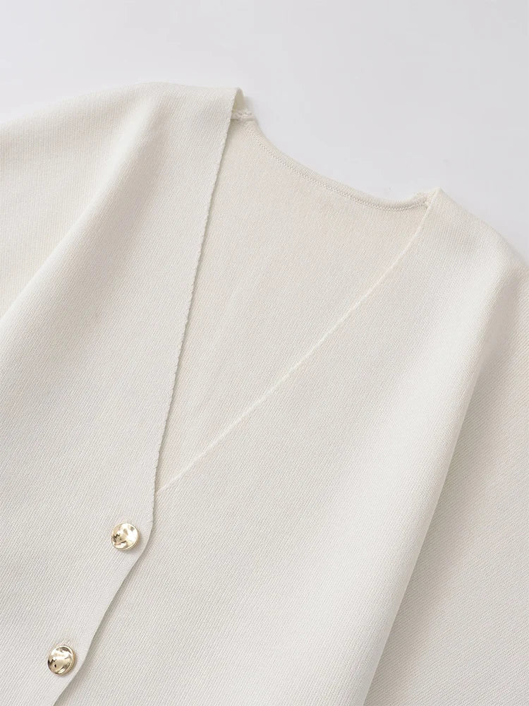 Alledaagse Elegant – Effen Gebreid Shirt met Trendy V-Hals