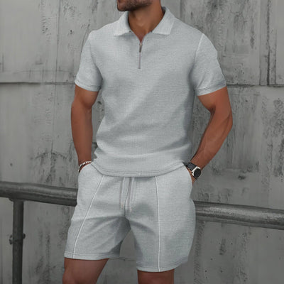 Heren Zomer Set – Korte Mouwen Pak met Rits & Shorts