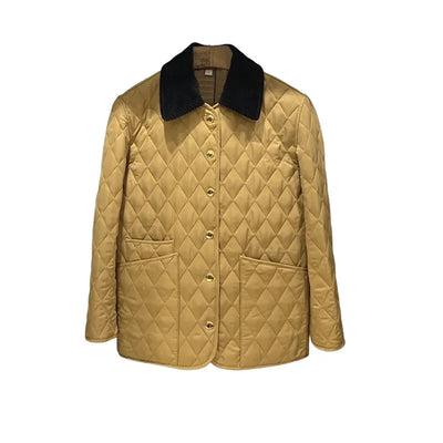Autumn Winter Puffer Coats 2025 Women's Straight Loose Diamond Cotton Coat Long Sleeve Tops Fashion Pocket Cotton-Padded Jacket
