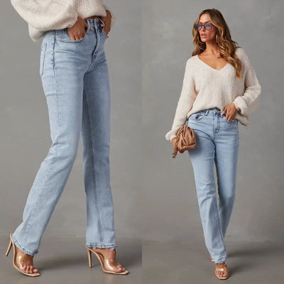 Stijlvolle Hooggetailleerde Denim Broek