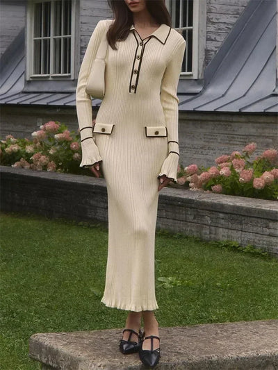 Chique Gebreide Jurk kleur Witte Maxi Dress