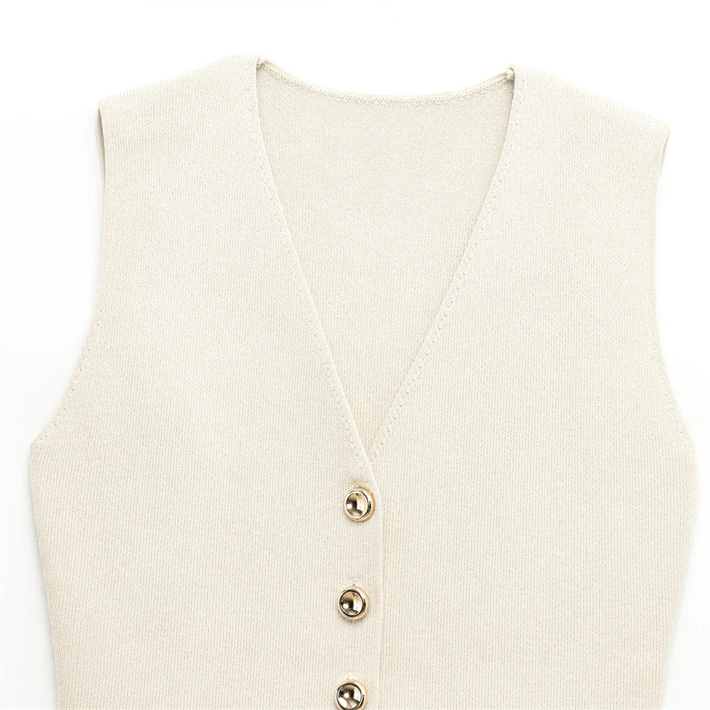 Modern Minimalistisch Set – Gebreid Vest & Gevouwen Zoomrok
