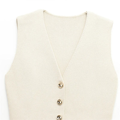 Modern Minimalistisch Set – Gebreid Vest & Gevouwen Zoomrok