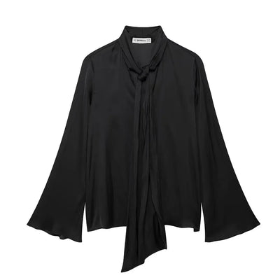 Stijlvolle Effen Top – Vrouwelijke Strik & Strak Design